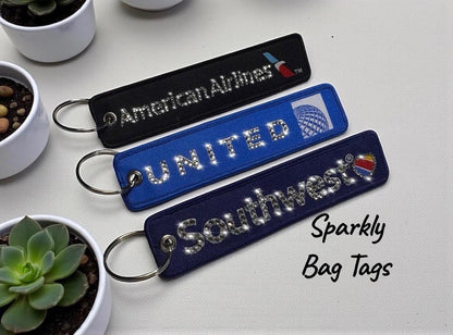 Rhinestone Flight Attendant Luggage Tag: Bedazzled Crew Bag Keychain by Flight Flair