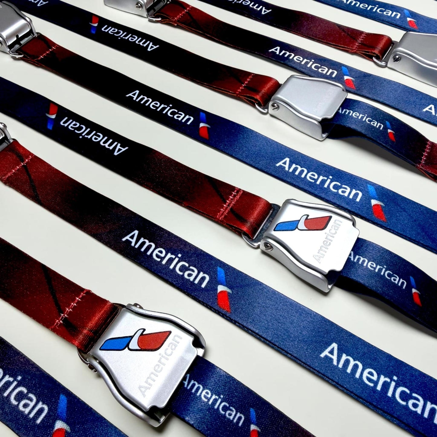 American Airlines Seatbelt Lanyard, Aviation ID Badge Holder, Flight Attendant Gift, AA by Flight Flair