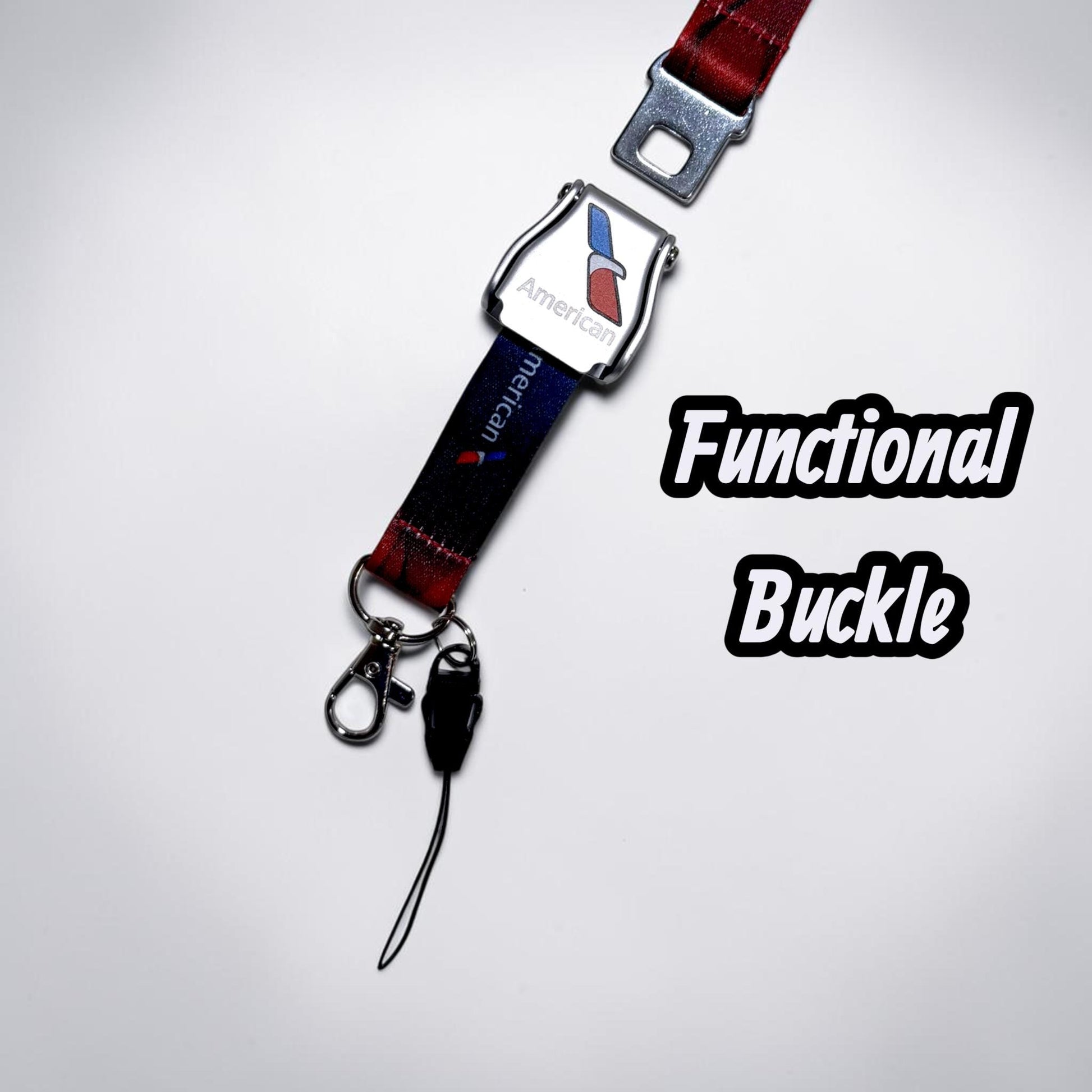 American Airlines Seatbelt Lanyard, Aviation ID Badge Holder, Flight Attendant Gift, AA by Flight Flair