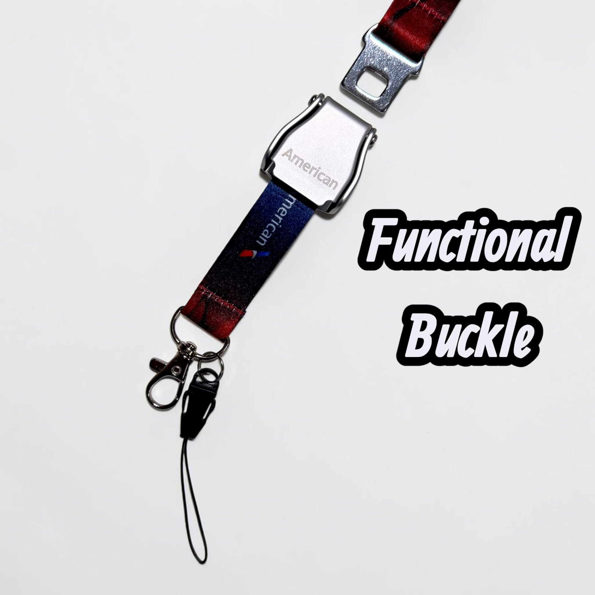 American Airlines Seatbelt Lanyard, Aviation ID Badge Holder, Flight Attendant Gift, AA by Flight Flair